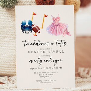Invito per Touchdown o Tutù, Invito per rivelazione del sesso, Modello per rivelazione del sesso per Touchdown o Tutù, Download immediato, Invito per baby shower