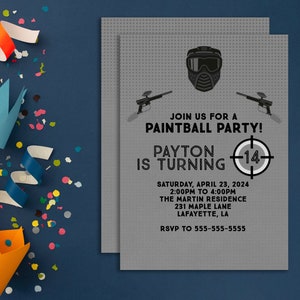 Paintball Invitations, Boy Invitations, Paintball Birthday Invitations, Instant Download Invitations