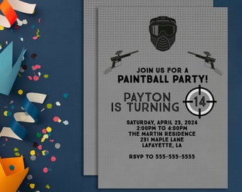 Paintball Invitations, Boy Invitations, Paintball Birthday Invitations, Instant Download Invitations