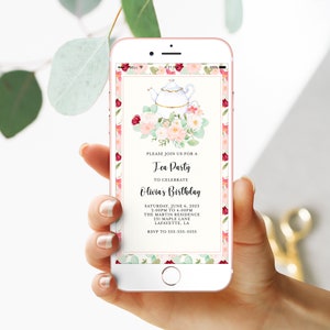 Text Message Floral Tea Party Invitation, Tea Party Birthday Invitation, Birthday Evite, Tea Party Invitations, Edit and Send Today!