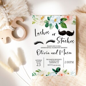 Lashes or Staches Invitation, Gender Reveal Invitation, Gender Reveal Template, Lashes or Stashes Gender Reveal Invitation, Instant Download