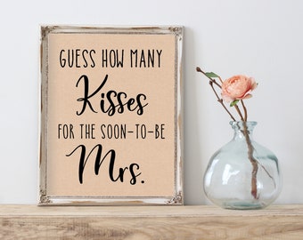 Guess How Many Kisses for the Mrs • Guess How Many Kisses •  Bridal Shower Games • Bachelorette Party Night • Rustic • Print51