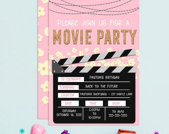 Editable Movie Birthday Invitation, Girl's Movie Night (Digital Download)