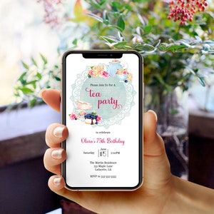 Tea Party Text Message Invitation, Floral Tea Party Birthday Invitation, Editable Instant Download, Tea Party Electronic Invite, Text Invite