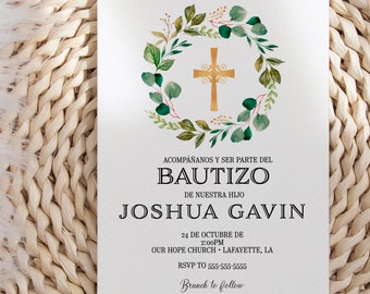 Bautizo Invitation Bautizo Niño, Invitacione De Bautizo Niña Floral  Greenery Baptism Invitation Boy Spanish EDITABLE Para IMPRIMIR 