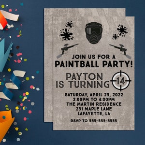 Paintball Invitations, Boy Invitations, Paintball Birthday Invitations