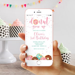 Text Message Donut Grow Up Birthday Invitation, Donut Invite, Text Message Birthday Invitations, Doughnut Girl Invite, Edit and Send Today!
