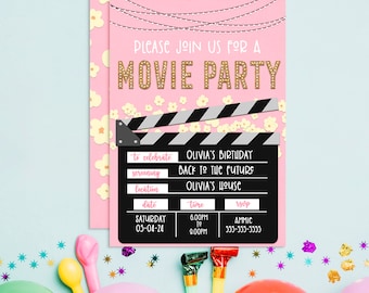 Editable Movie Birthday Invitation, Girl Movie Night (Digital Download)