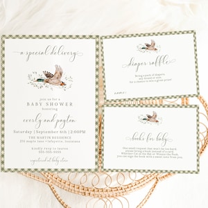 Special Delivery Duck Baby Shower Invitation, Mallard Duck Baby Shower Invite, Duck Hunting Invitation, Instant Download, Editable Template