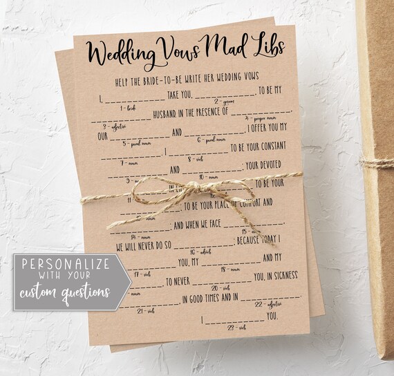 Wedding Vows Mad Libs Printable Funny Bridal Shower Game | Etsy