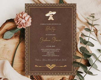 Baptism Charro Invitation Oro Bautizo Invitaciones Boy Baptism Invitation Christening Invite Gold Boy Baptism Charro Spanish Bautizo