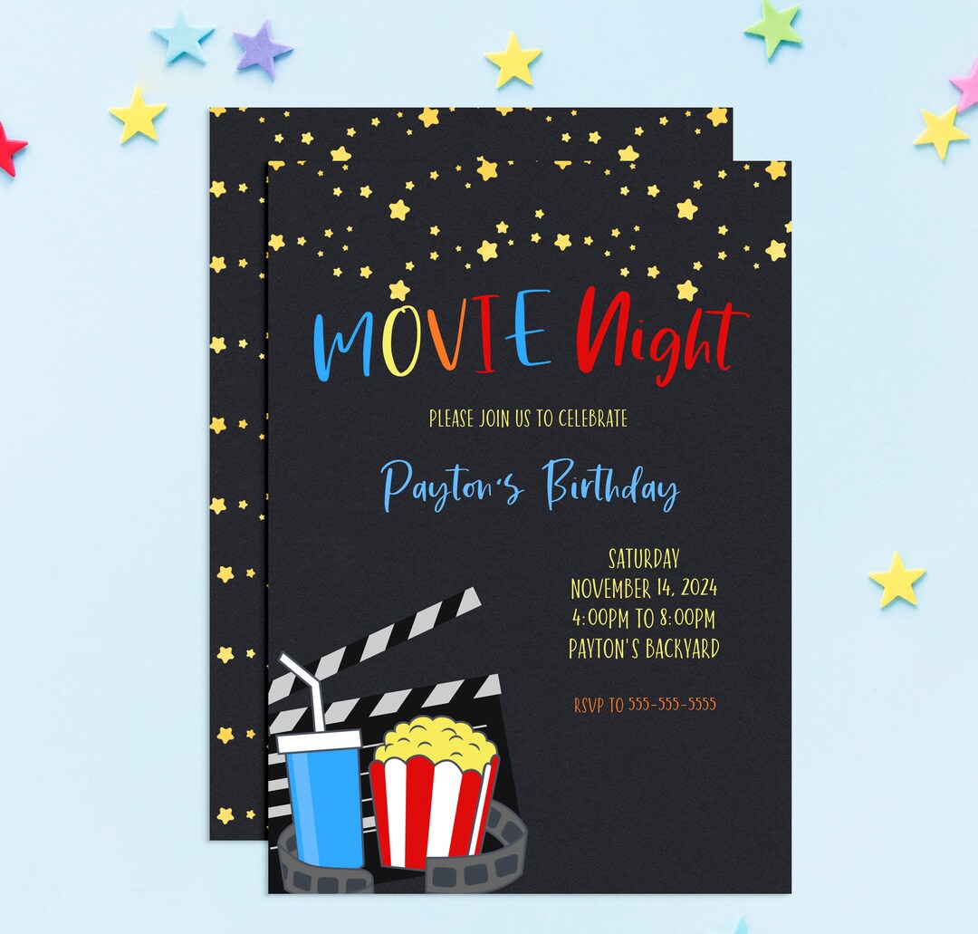 Printable Backyard Movie Night Party Invitation | Movie Night ...
