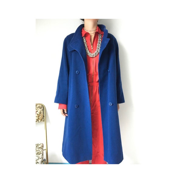 Manteau en drap de laine vintage 80s 90s Bleu roi