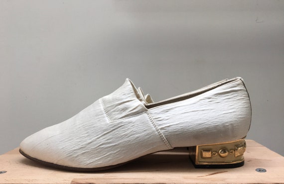Vintage slipper moccasins 80s 90s Ivory golden he… - image 7