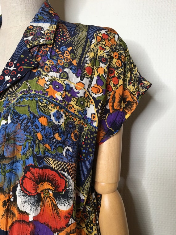 Flowing and flowery vintage blouse dress 80s 90s - image 5