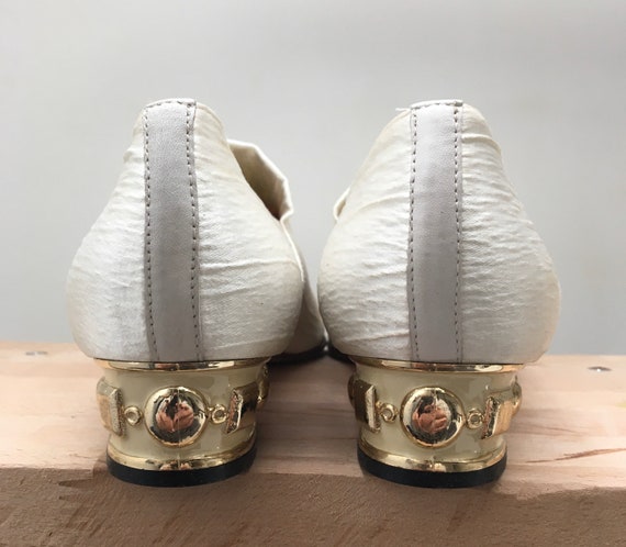 Vintage slipper moccasins 80s 90s Ivory golden he… - image 6