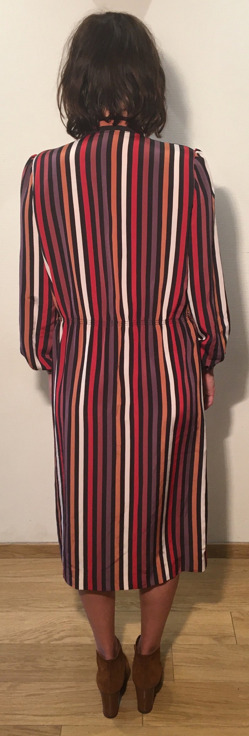 Vintage dress 80s90s collar tie with multicolored stripes G\u00e9rard Pasquier Paris