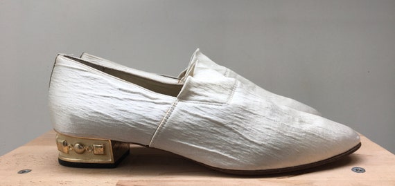 Vintage slipper moccasins 80s 90s Ivory golden he… - image 4