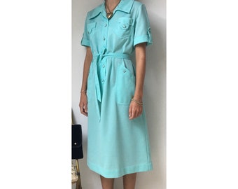 Mint Green Vintage 70s 80s Short Sleeve Preppy Dress