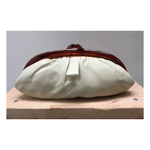 Pochette Porte-monnaie trousse vintage en cuir blanc crème