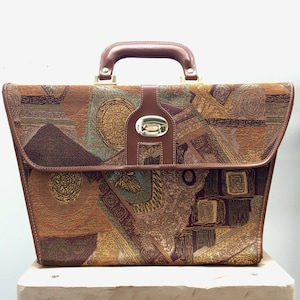Grand sac cartable vintage 80s patchwork mordoré