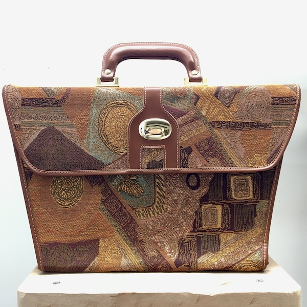 Grand sac cartable vintage 80s patchwork mordoré