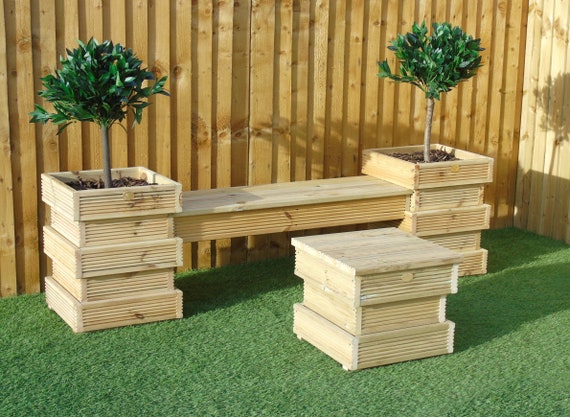 Garden Seating Area Set 1 2 Bee Hive Wooden Decking Planters Etsy