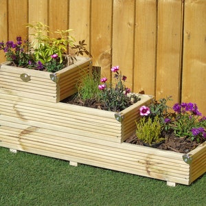 3 Tiered Garden Level Steps Planter Wooden Decking Patio Trough Bild 1