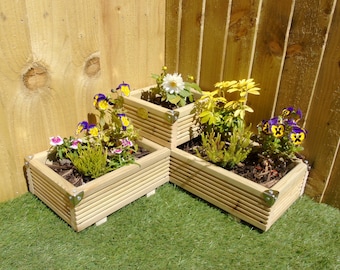 Corner Garden Wooden Decking Planter Plant Pot - Steps Herb Flower Timber Patio
