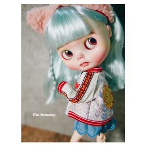 bomber jacket (light purple + red) for Blythe & dolls