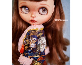 Conjunto de chaqueta de piel (azul marino) - para blythe (Azone, OB22, OB24, Licca)