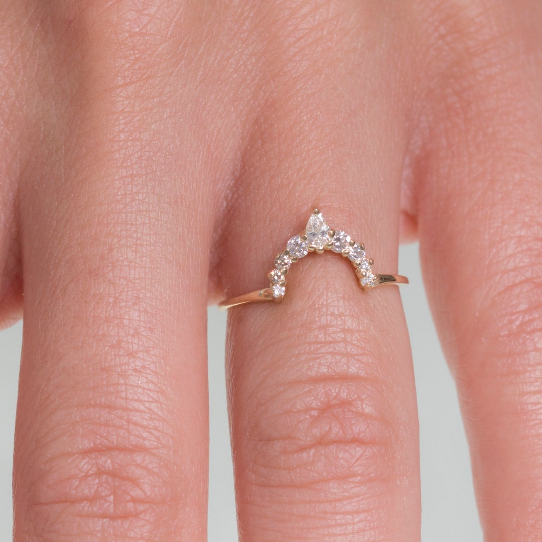 Crown Wedding Band Diamond Diamond Wedding Ring 14k Yellow Etsy