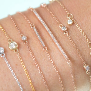 Minimalist Bracelet Diamond, Dainty Bracelet Diamond, Delicate Bracelet, 14k Solid Gold Bracelet Diamond, Solitaire Diamond,Wedding Bracelet