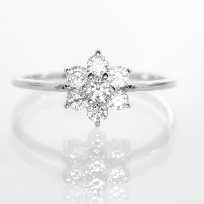 Floral Ring Diamond in White Gold Flower Ring Floral Etsy