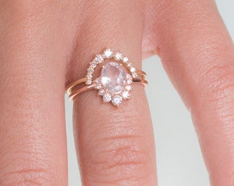 Morganite Diamond Engagement Ring Set, Natural Morganite, Wedding Ring Set, Diamond Wedding Ring, Anniversary Ring, Rose Gold Morganite