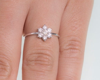 Floral Ring Diamond In White Gold, Flower Ring, Floral Engagement Ring Diamond, Vintage Ring, Diamond Flower Ring, Floral Wedding Ring