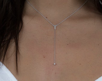 Gold Drop Necklace Diamond, Y Necklace 14k White Gold Diamond, Layering Necklace, Diamond Drop,Drop Pendant, Diamond Lariat, Dainty Necklace