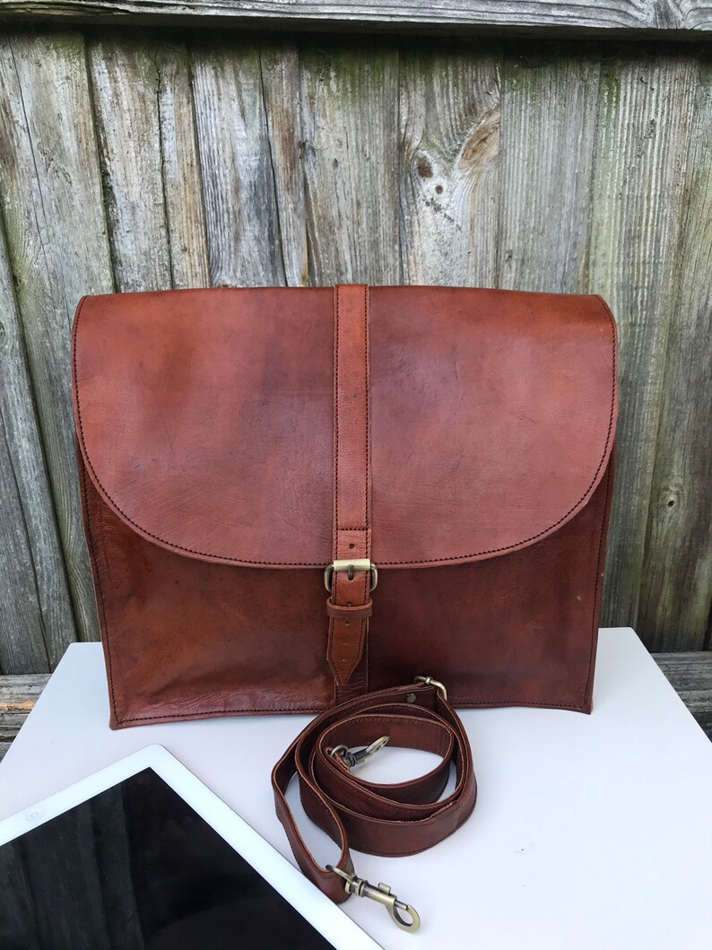Handcrafted leather satchel shoulder bag crossbody bag rucksack Fits 13 laptop