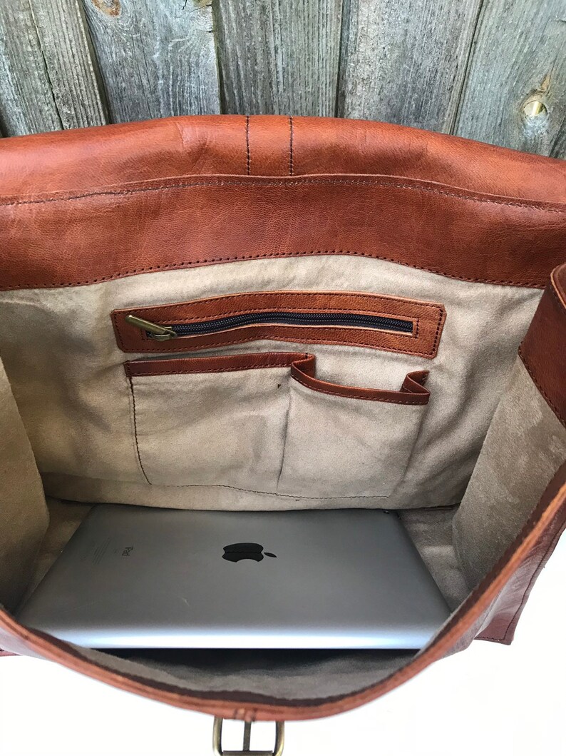 Handcrafted leather satchel shoulder bag crossbody bag rucksack Fits 13 laptop