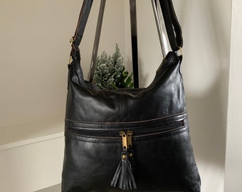 Black leather handbag shoulder bag crossbody bag