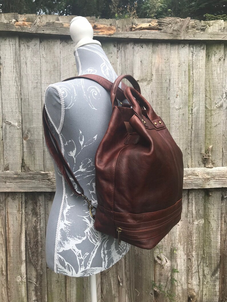 Handcrafted leather backpack shoulder bag crossbody bag tote