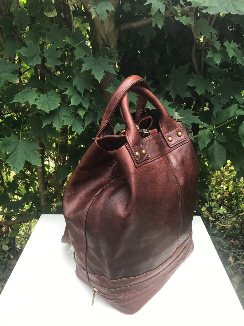 Handcrafted leather backpack shoulder bag crossbody bag tote