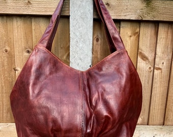 Handcrafted leather tote shoulder bag handbag