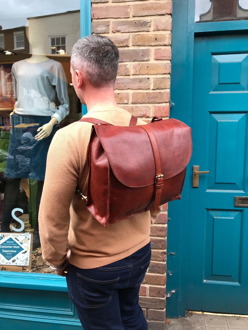 Handcrafted leather satchel shoulder bag crossbody bag rucksack Fits 13 laptop