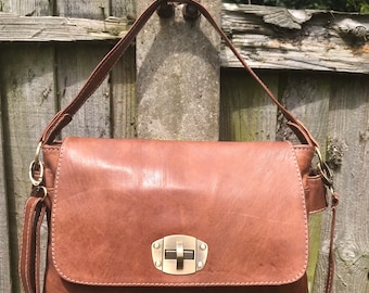 Tan leather crossbody bag handbag shoulder bag