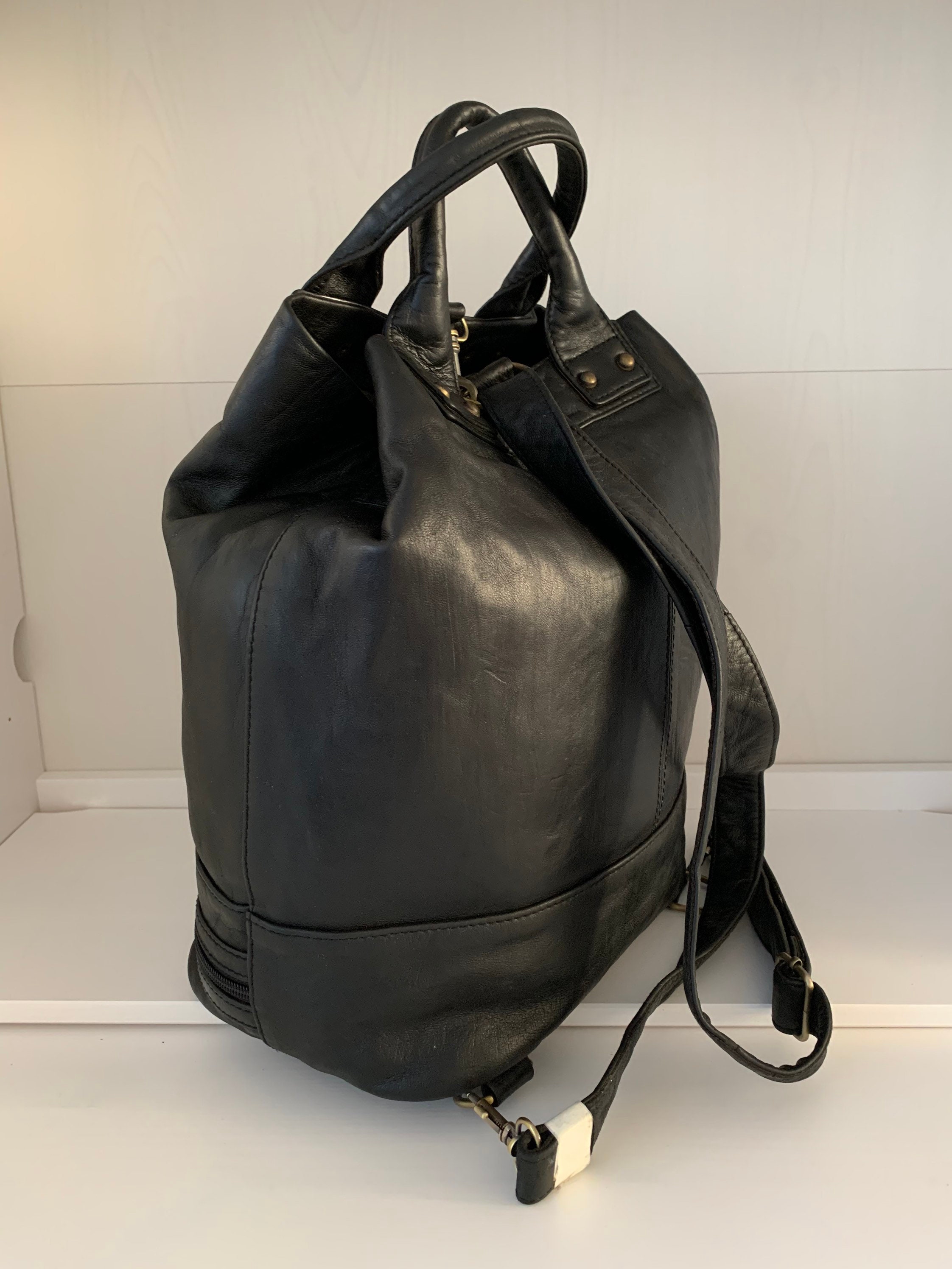 Black Leather Backpack Shoulder Bag Tote Crossbody Bag - Etsy