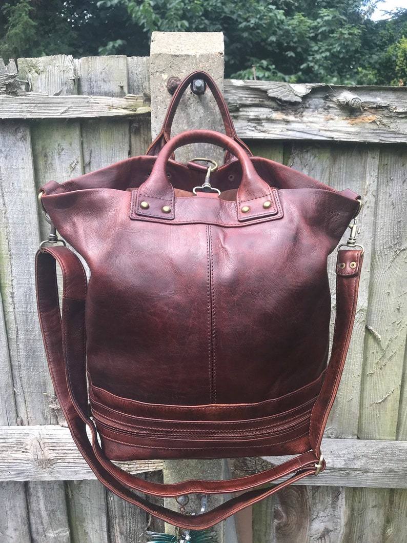 Handcrafted leather backpack shoulder bag crossbody bag tote