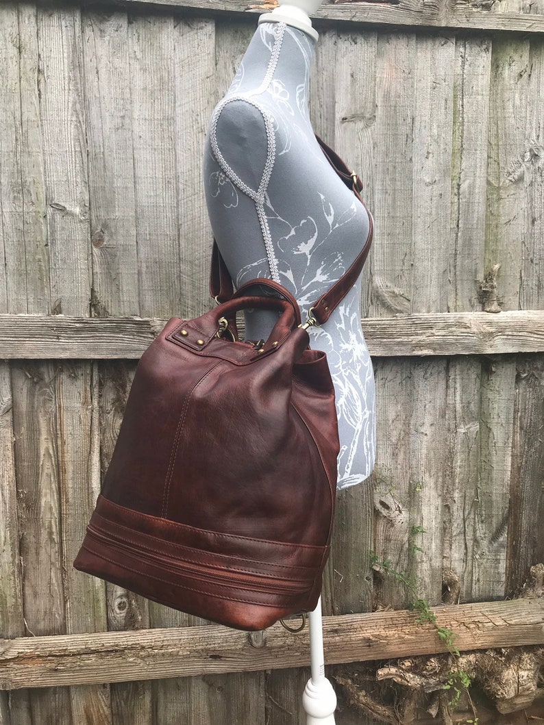 Handcrafted leather backpack shoulder bag crossbody bag tote