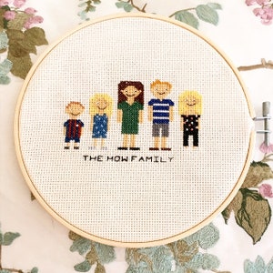 Personalised Family Portrait Cross Stitch Embroidery Hoop
