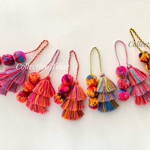 JIYIN 2 Pack Colorful Tassel Keychains - Boho Purse Charms, 6.3" Long, Cotton & Alloy